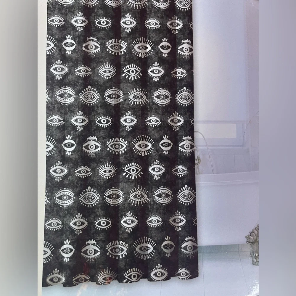 Evil Eye Shower Curtain Charcoal Black White Eyes VooDoo PEVA 70x72 NEW NWT